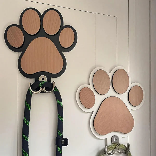 Wooden Paw Print Dog Leash Hanger Wall Hook